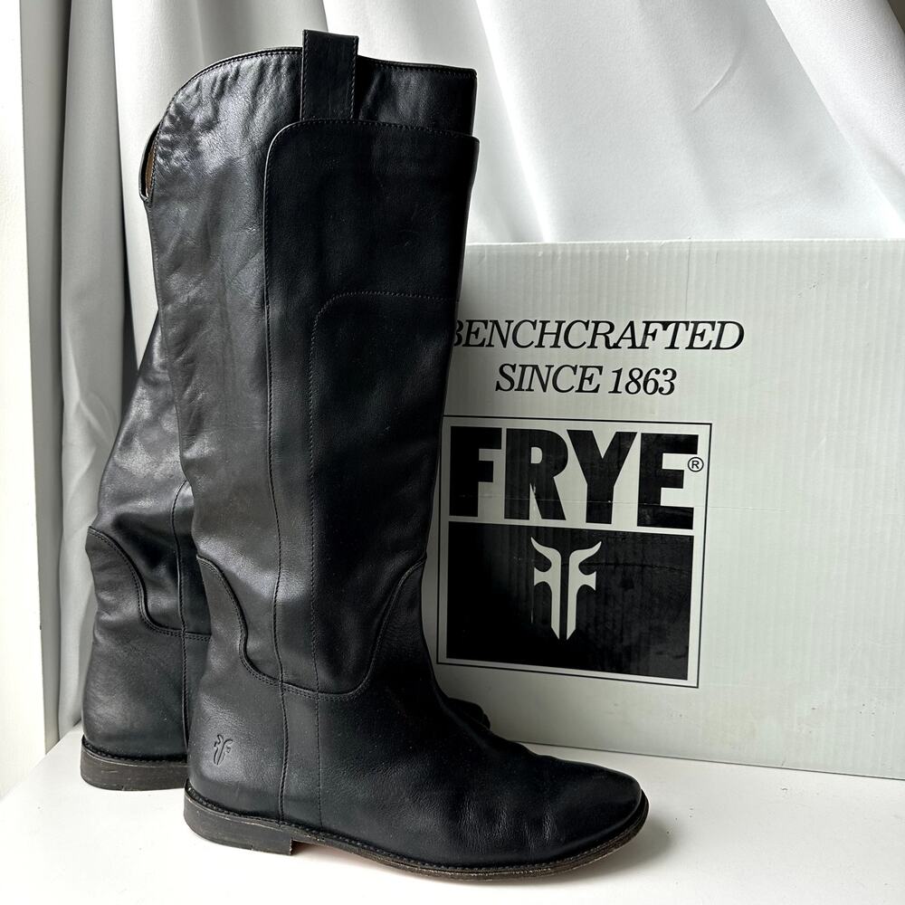 Frye (10) Paige Black Leather Tall Riding Boots- Equestrian, Heritage, Old Money
